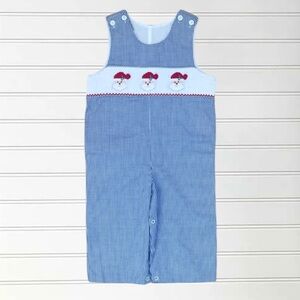 SMOCKED AUCTIONS EUC/NWOT Hand Smocked Christmas Santa Jon Jon Longalls